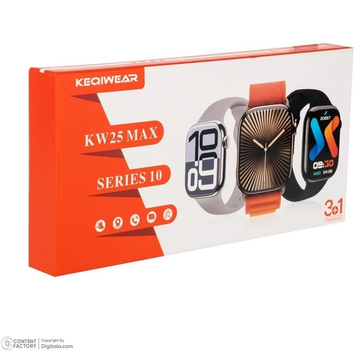 ساعت هوشمند KEQIWEAR مدل KW25 Max ظرفیت ۴۵ میلیمتر با بند سیلیکونی و تماس بلوتوثی