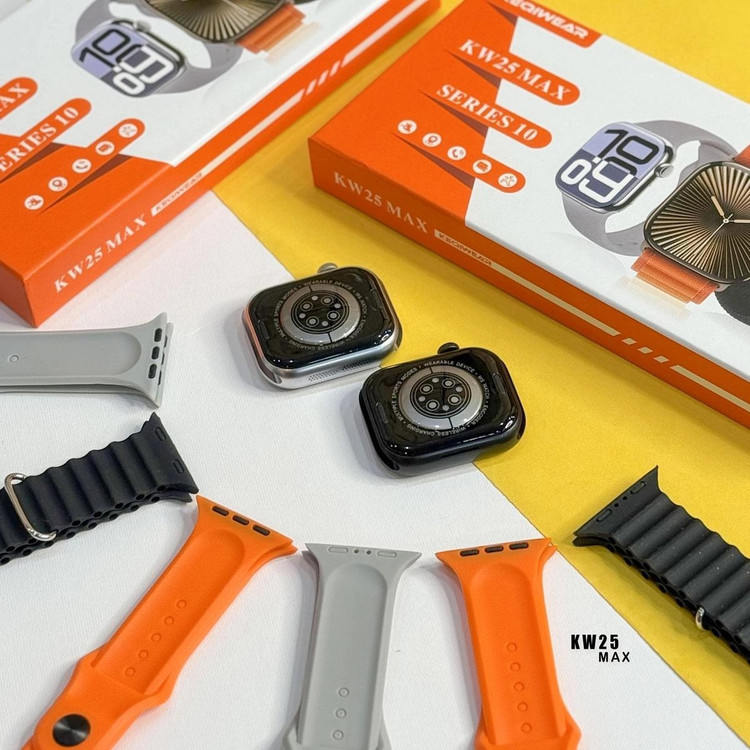 ساعت هوشمند KEQIWEAR مدل KW25 Max ظرفیت ۴۵ میلیمتر با بند سیلیکونی و تماس بلوتوثی