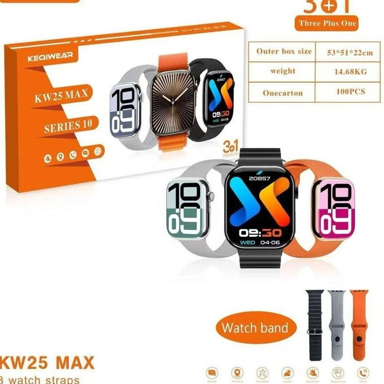 ساعت هوشمند KEQIWEAR مدل KW25 Max ظرفیت ۴۵ میلیمتر با بند سیلیکونی و تماس بلوتوثی