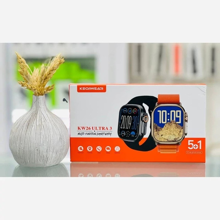 ساعت هوشمند KW26 Ultra3 با بدنه فلزی و بند سیلیکونی